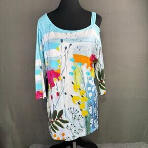 Simply Art by Dolcezza Top Women’s S Cold Shoulder Midi Art to Wear Colourful